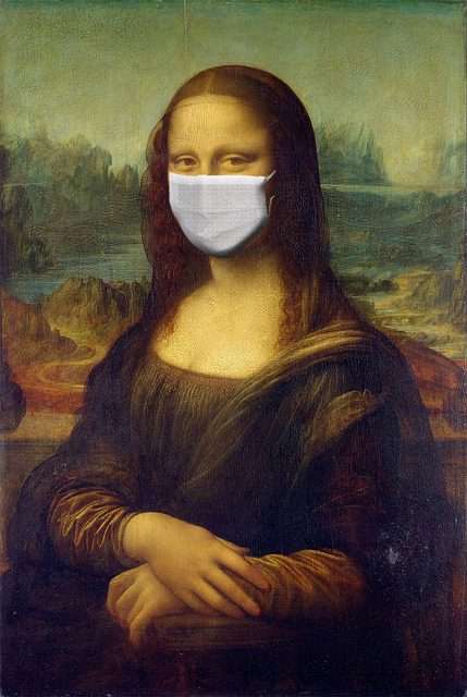 photo of mona lisa masked for covid-19 car shipping
