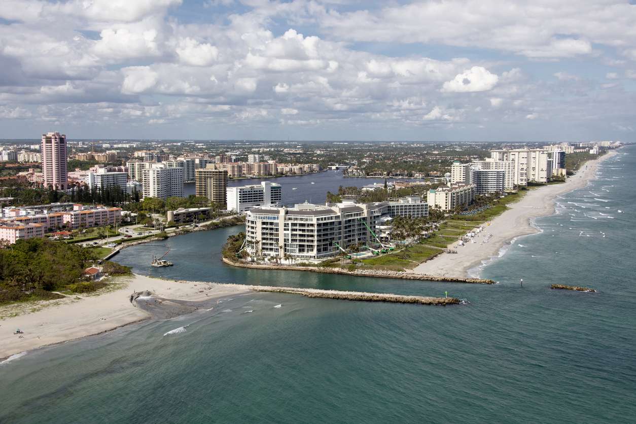Aerial photo view of Boca Raton Florida inlet auto shipping costs